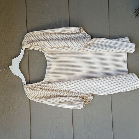 Ava & Viv Square Neck Slim Fit Puff Sleeve Top in Gold Check Womens Plus Size 3x - Picture 7 of 7